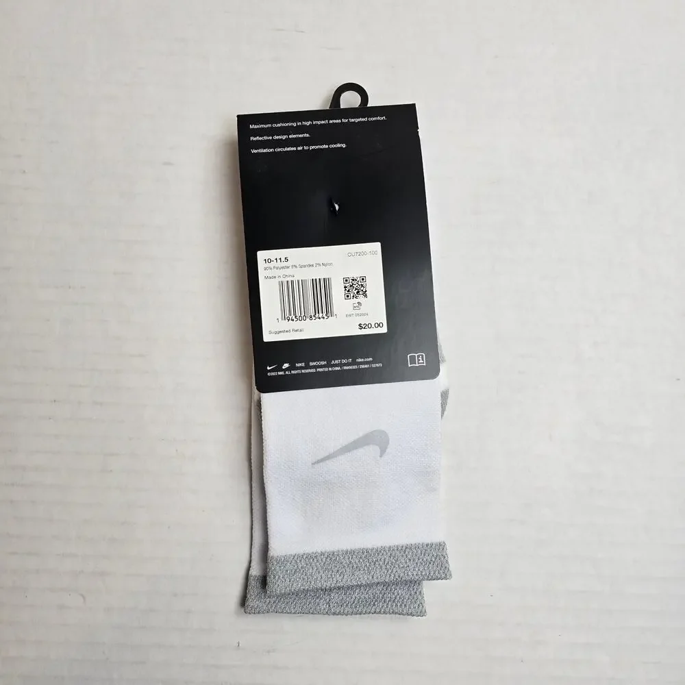 Nike Spark Running Crew Socks Size W11.5-13/M10-11.5 White Cushioned Dri-Fit